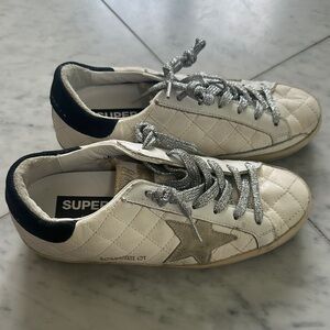 Golden Goose White and Silver Sneakers